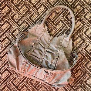 BOHO Light Grey Braid embellished hand bag.